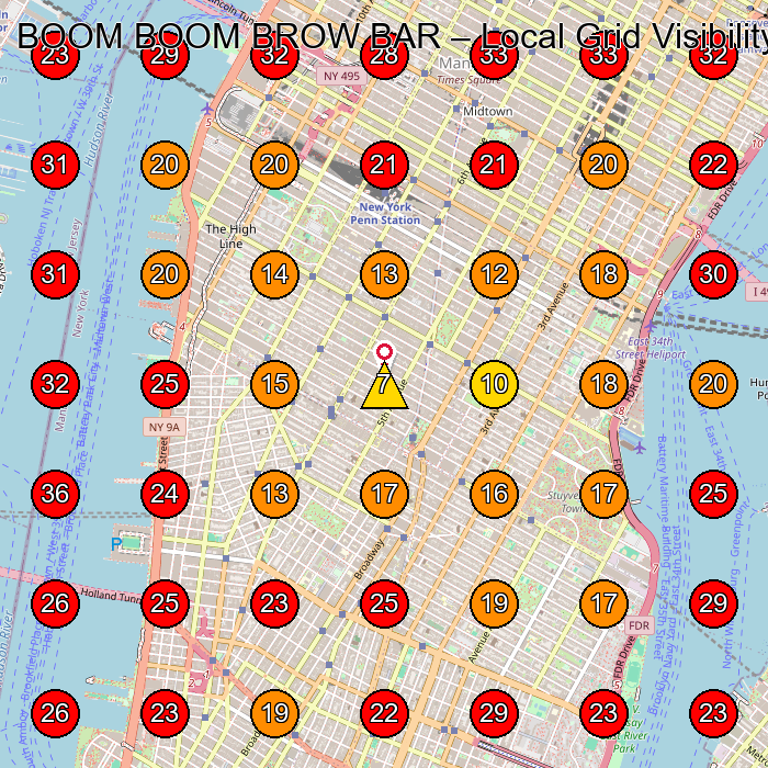 BOOM BOOM BROW BAR GeoGrid visibility map for Eyebrow Bar in New York
